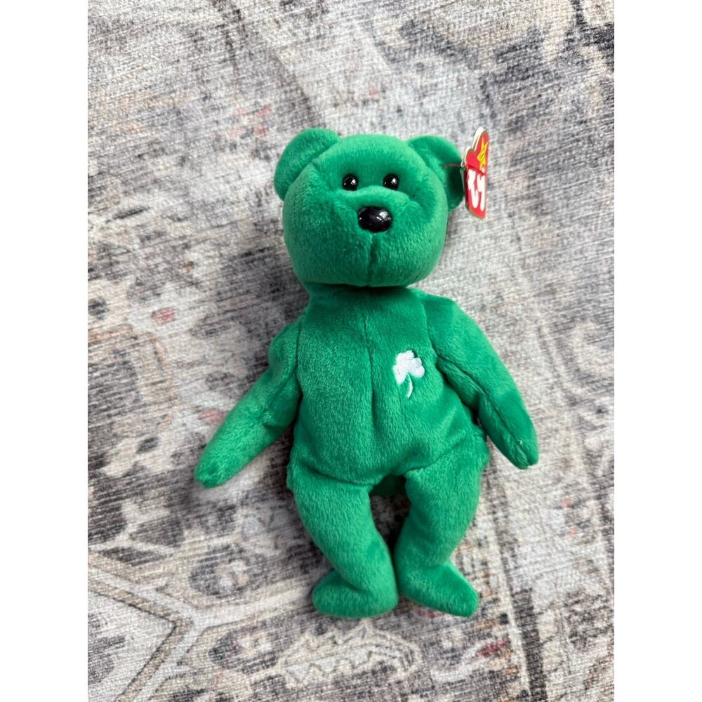 1997 TY Beanie Baby Erin Lucky Shamrock Green Bear Rare with Tag Errors